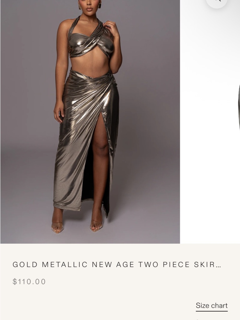 JLUXLABEL Gold Metallic Draped Maxi Skirt with High Slit